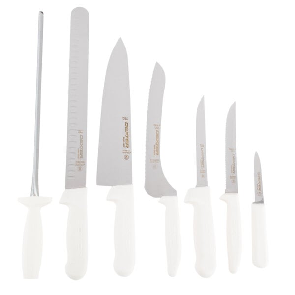 Dexter-Russell 21008 SofGrip 7-Piece White Handle Slant Knife Block Set