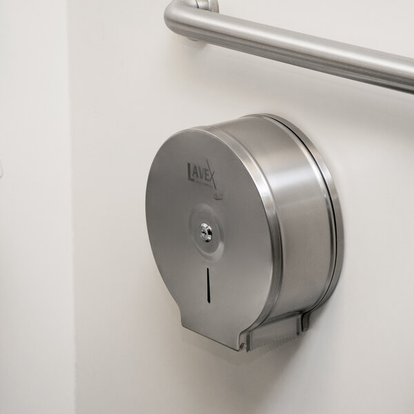Lavex Janitorial Stainless Steel Jumbo 9" Single-Roll Toilet Tissue Dispenser
