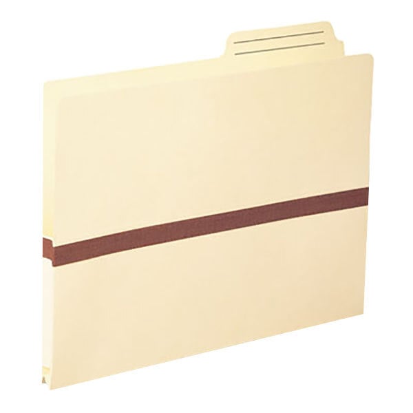 A Smead file pocket with a brown stripe on the side.