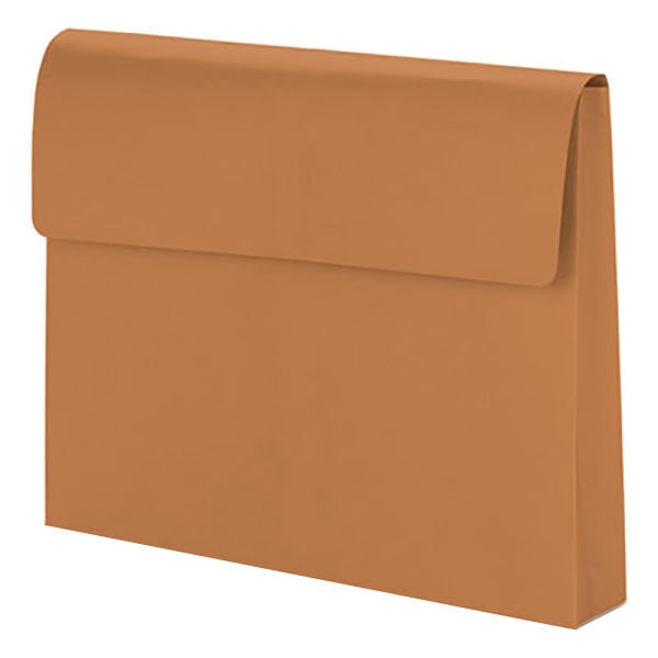 A brown Smead expansion wallet with a flap and hook and loop closure.
