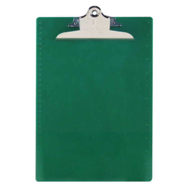 A green Saunders clipboard with a silver clip.