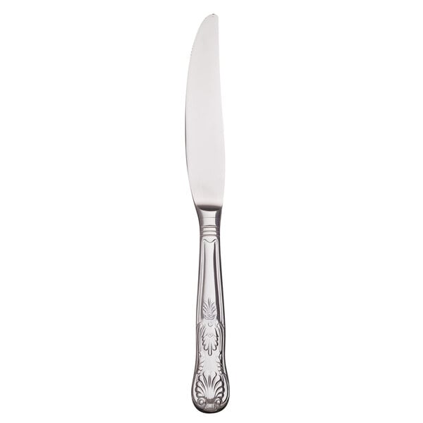 A silver Libbey bread and butter knife with a black handle.