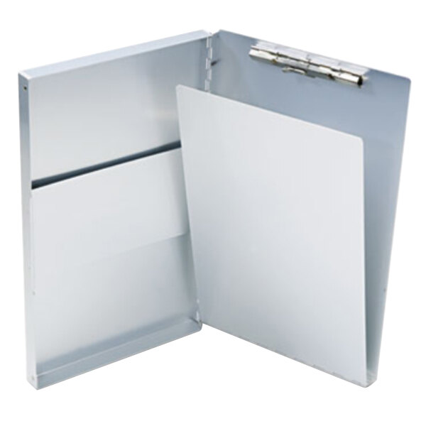 A white Saunders aluminum clipboard with two metal clips.