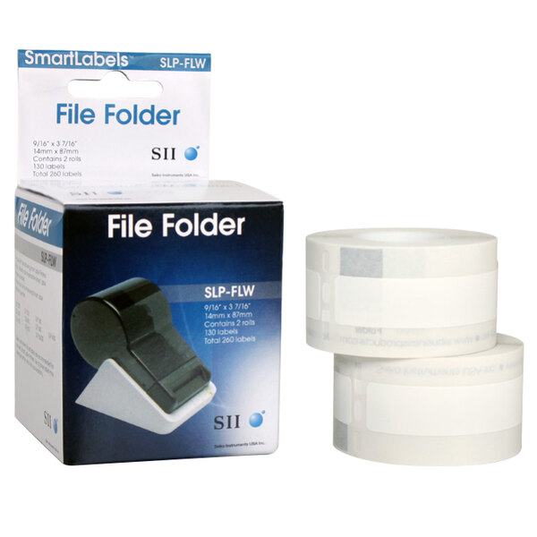 Seiko Instruments SLPFLW 9/16" x 3 7/16" White Self-Adhesive Printable File Folder Label   - 260/Box