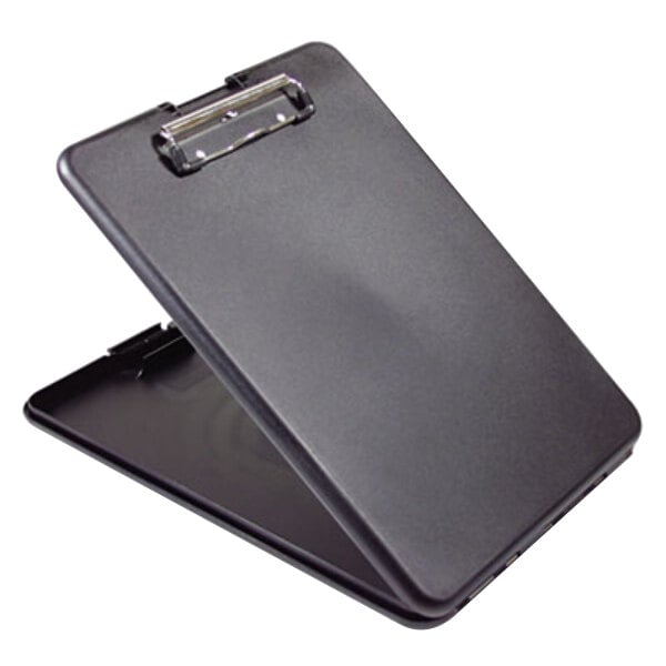 A black Saunders SlimMate storage clipboard with a clip.