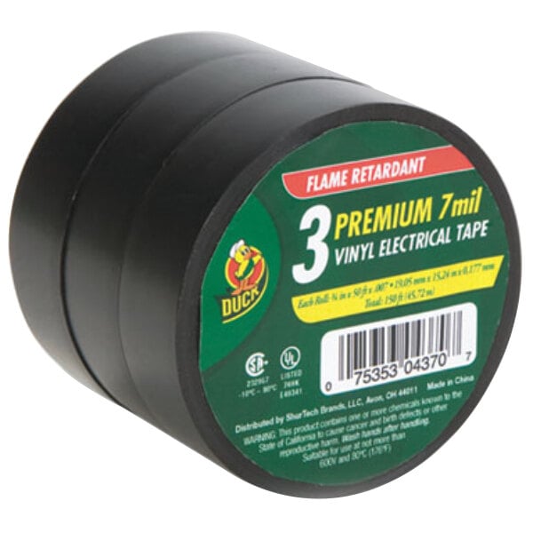 Duck Tape 299004 Shurtech 3/4 inch x 16 1/2 Yards Black Professional Electrical Tape - 3/Pack