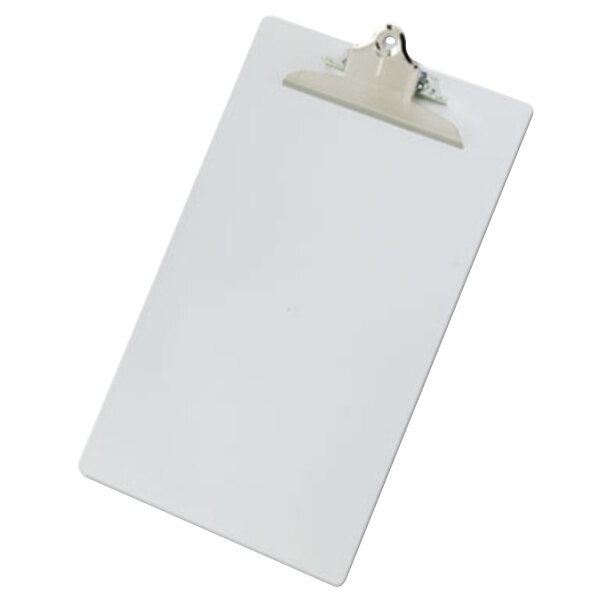 A silver Saunders clipboard with a metal clip.