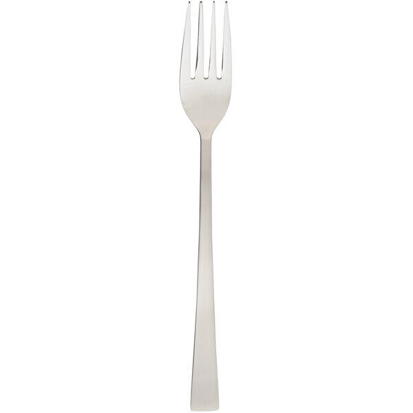 An Arcoroc stainless steel dinner fork with a silver handle on a white background.