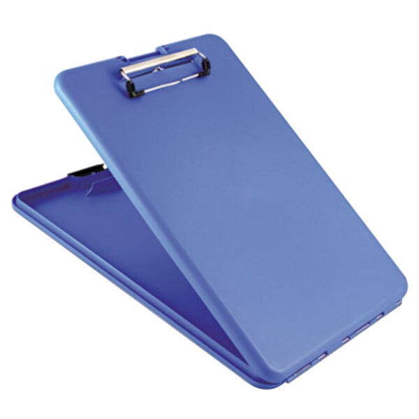 A blue Saunders SlimMate storage clipboard with a clip.