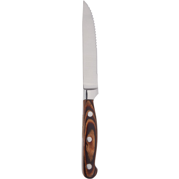 A Chef & Sommelier brown steak knife with a wooden handle.
