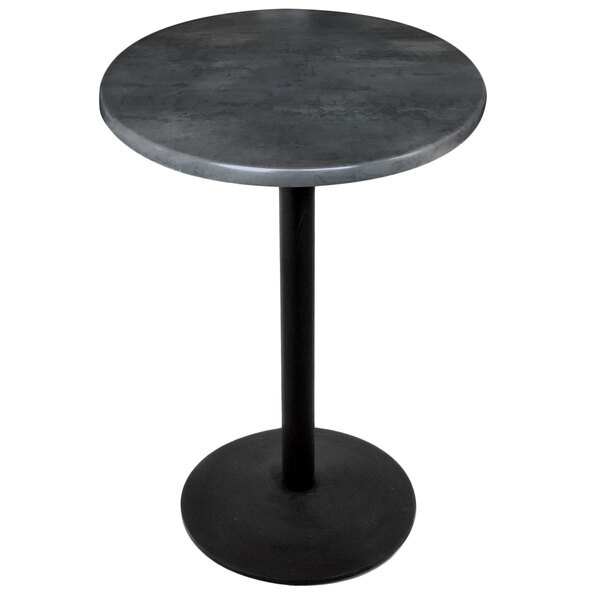 A Holland Bar Stool black steel laminate round table with a black round base.