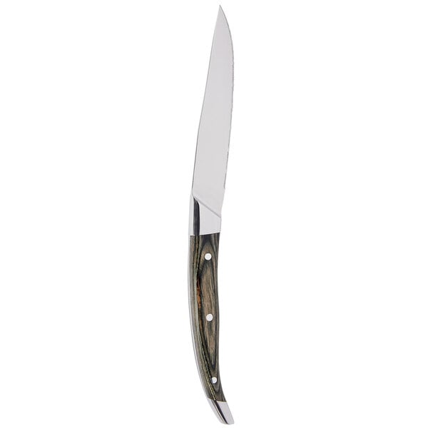 A Chef & Sommelier steak knife with a grey Pakkawood handle.