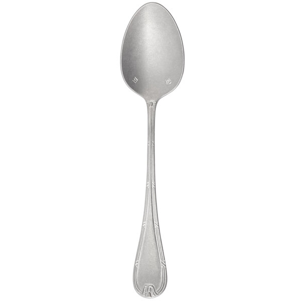 A silver Chef & Sommelier stainless steel teaspoon with a patina finish.