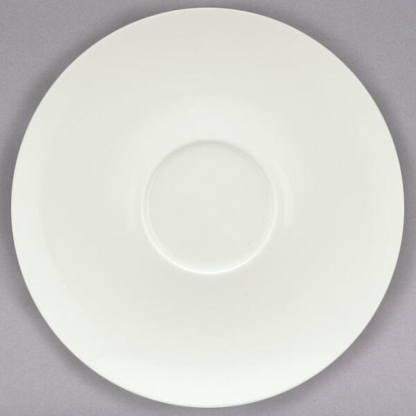 A Schonwald Grace white porcelain saucer with a circle in the center.