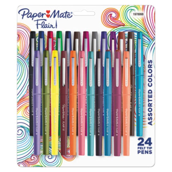 Paper Mate 1978998 Point Guard Flair Assorted Ink with Assorted Barrel Color 0.7mm Bullet Point Stick Pen - 24/Set