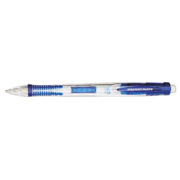 A Paper Mate Clear Point mechanical pencil with a blue barrel and tip.