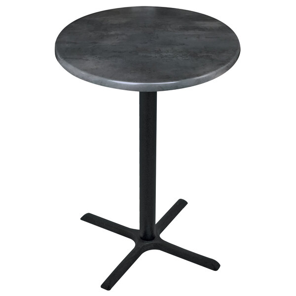 A black round Holland Bar Stool steel laminate table top on a round black steel base.