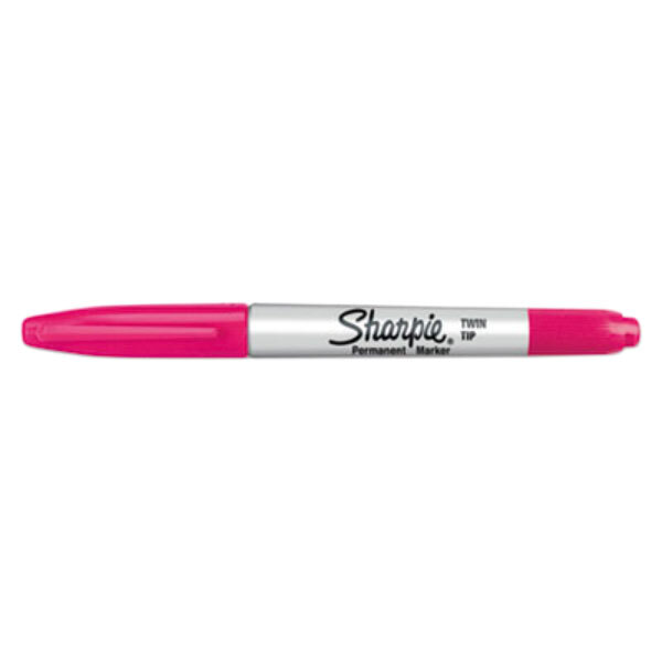 A close-up of a Sharpie Twin-Tip magenta permanent marker.
