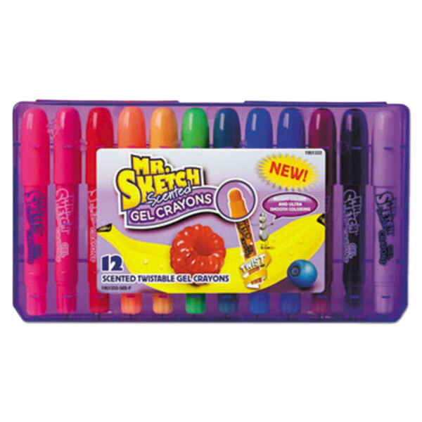 A package of Mr. Sketch scented gel crayons in a plastic case.