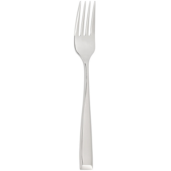 A silver fork with black lines on the handle.
