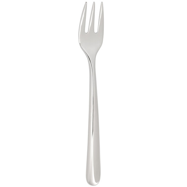 A silver fork with a black circle on the handle.