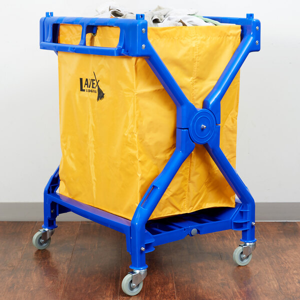 Lavex Lodging Commercial Laundry Cart/Trash Cart, 10 Bushel Folding Plastic Frame and Vinyl Bag
