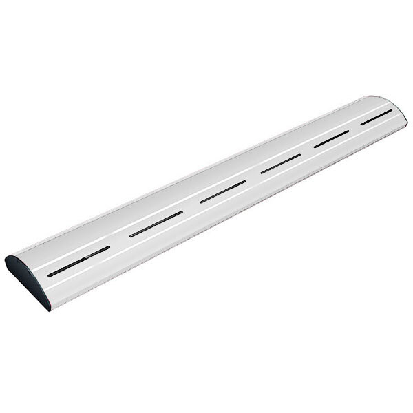 A white metal beam with a curved top and holes.