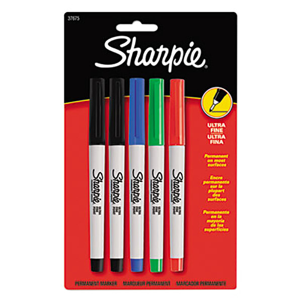 A package of 5 Sharpie ultra-fine point permanent markers in assorted colors.