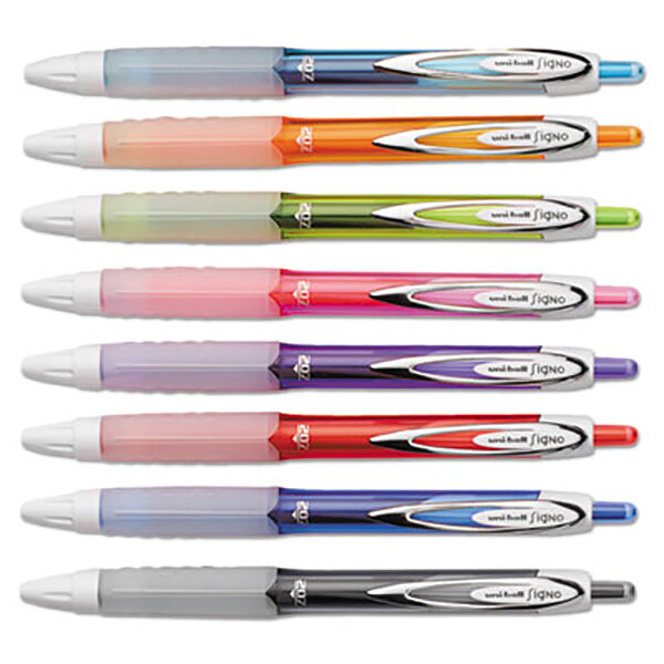 Uni-Ball 1739929 Signo 207 Assorted Ink with Assorted Barrel Colors 0.7mm Retractable Roller Ball Gel Pen - 8/Set