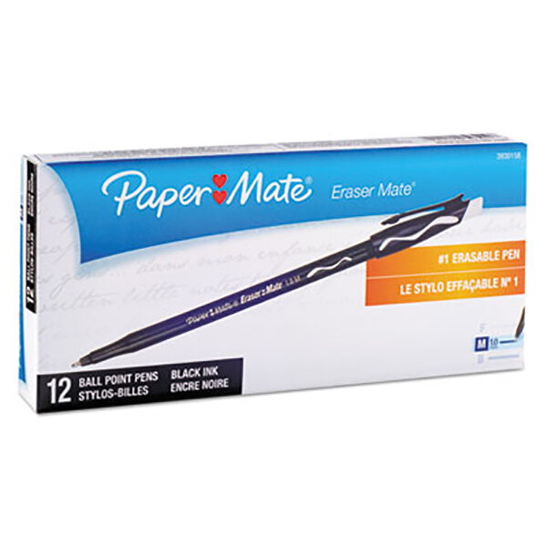 Paper Mate 3930158 Eraser Mate Black Ink with Black Barrel 1mm Erasable