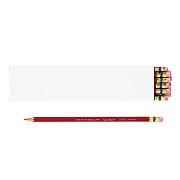 A white box with a red Prismacolor Col-Erase Scarlet pencil.