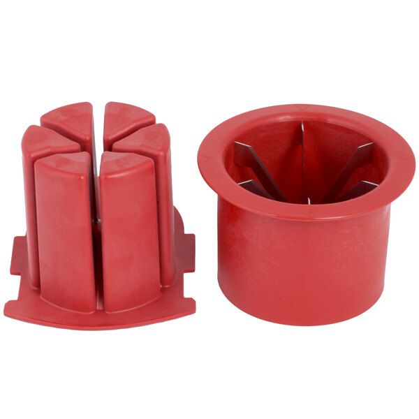 A red plastic Matfer Bourgeat container with metal blades.