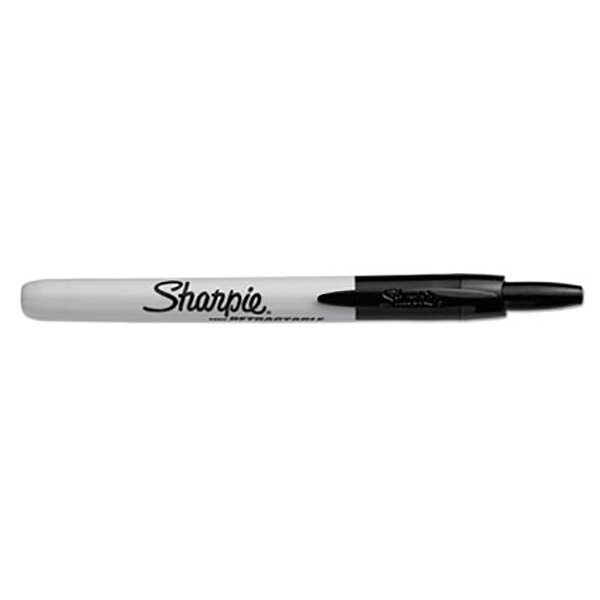 A close-up of an 8-pack of Sharpie fine point retractable permanent markers in assorted colors.