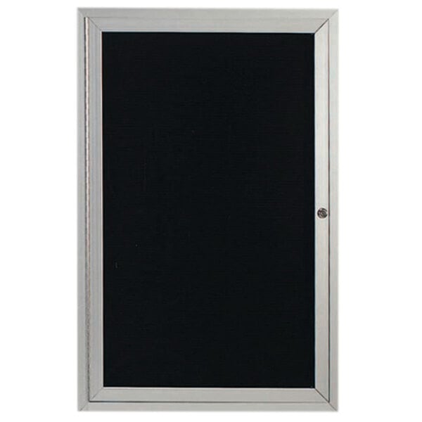 A black board with a silver frame.