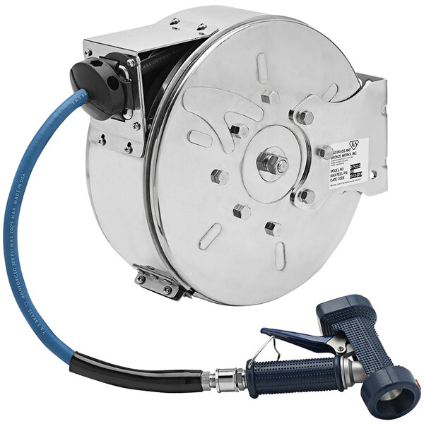 T&S B-7122-C02 30' Enclosed Stainless Steel Hose Reel with Rear Trigger ...