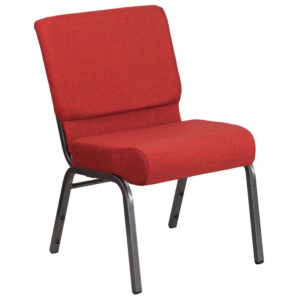 A Flash Furniture crimson church chair with metal legs.