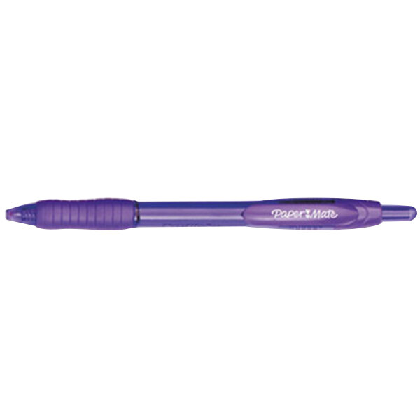 A purple Paper Mate Profile pen with a purple barrel and cap with a black tip.