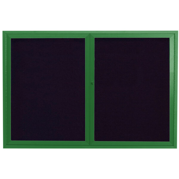 A green aluminum message center with black letter boards.