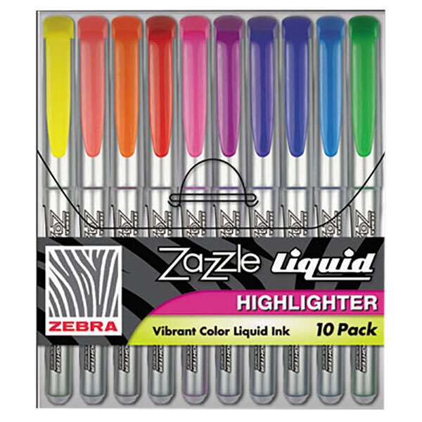 A package of Zebra Zazzle liquid ink highlighters in assorted colors.
