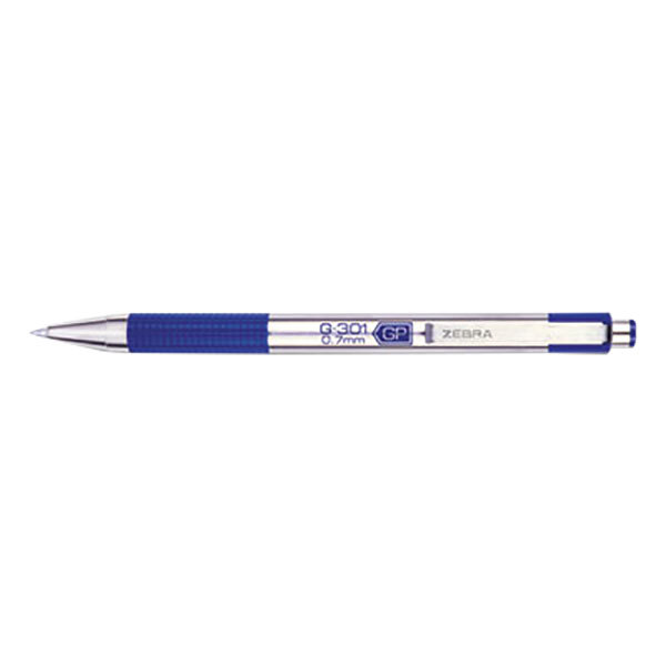Zebra 41321 G-301 Blue Ink with Stainless Steel Barrel 0.7mm Retractable Roller Ball Gel Pen