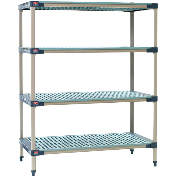 A MetroMax 4 stationary shelving unit with four shelves.