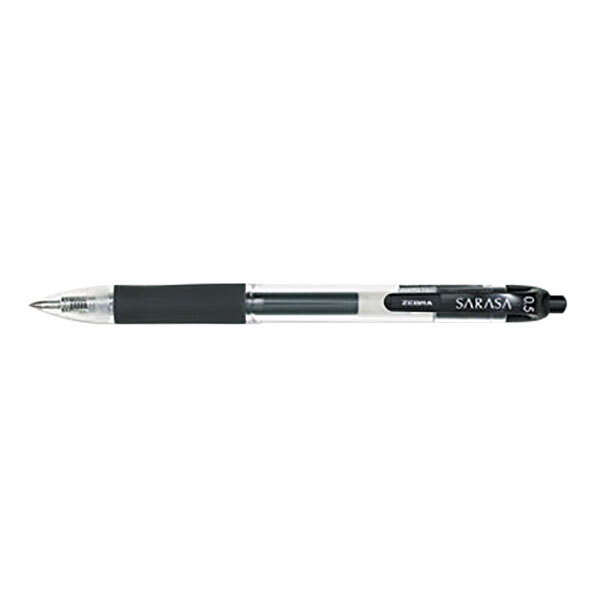 Zebra 46710 Sarasa Black Ink with Transparent Black Barrel 0.5mm Retractable Roller Ball Gel Pen - 12/Pack