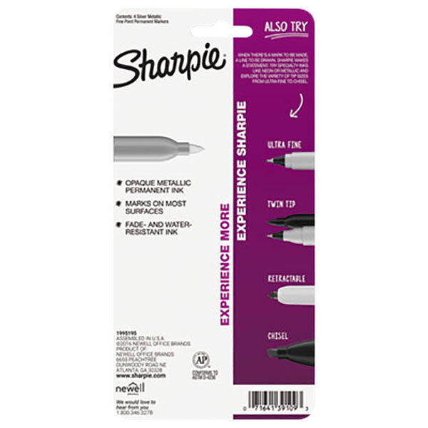 Sharpie 39109PP Metallic Silver Bullet Tip Permanent Marker 4/Pack
