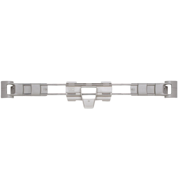 A white plastic MetroMax 4 shelf ledge with metal clips.