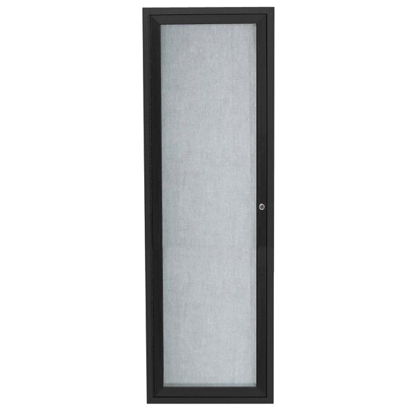 A black rectangular bulletin board cabinet with a white panel.