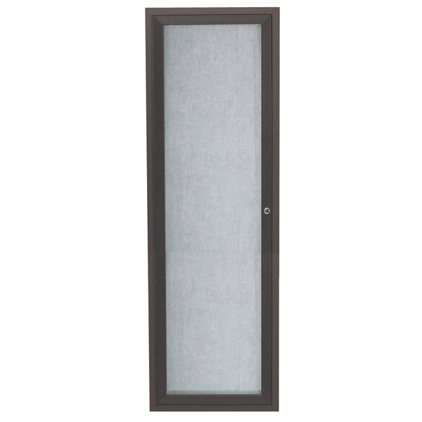 A bronze rectangular outdoor bulletin board cabinet with a glass door.