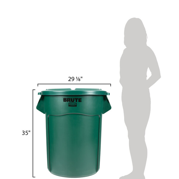 Rubbermaid BRUTE 55 Gallon Green Round Trash Can and Lid