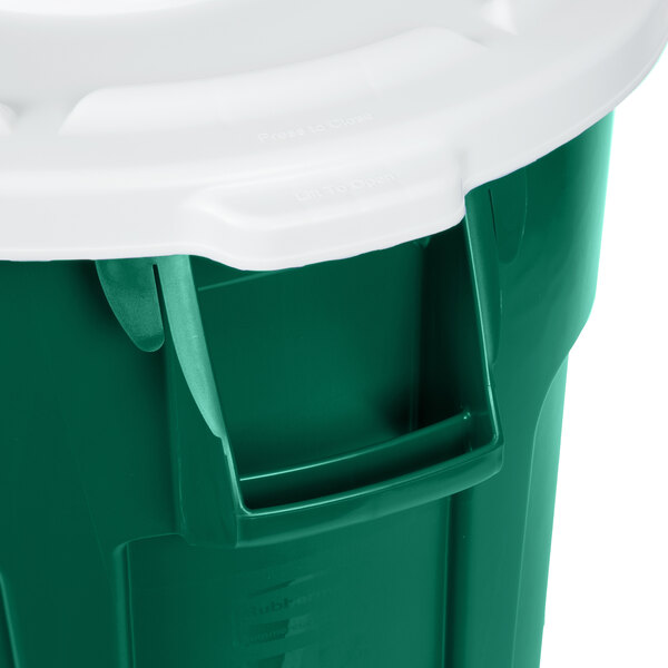 Rubbermaid BRUTE 55 Gallon Green Round Recycle / Trash Can and White Lid
