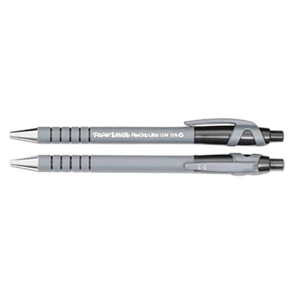 Two Paper Mate FlexGrip Ultra ballpoint pens with black and grey barrels.