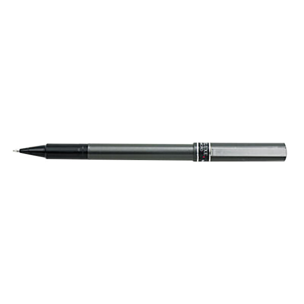 Uni-Ball 60025 Deluxe Black Ink with Metallic Gray Barrel 0.5mm Roller Ball Stick Pen - 12/Pack